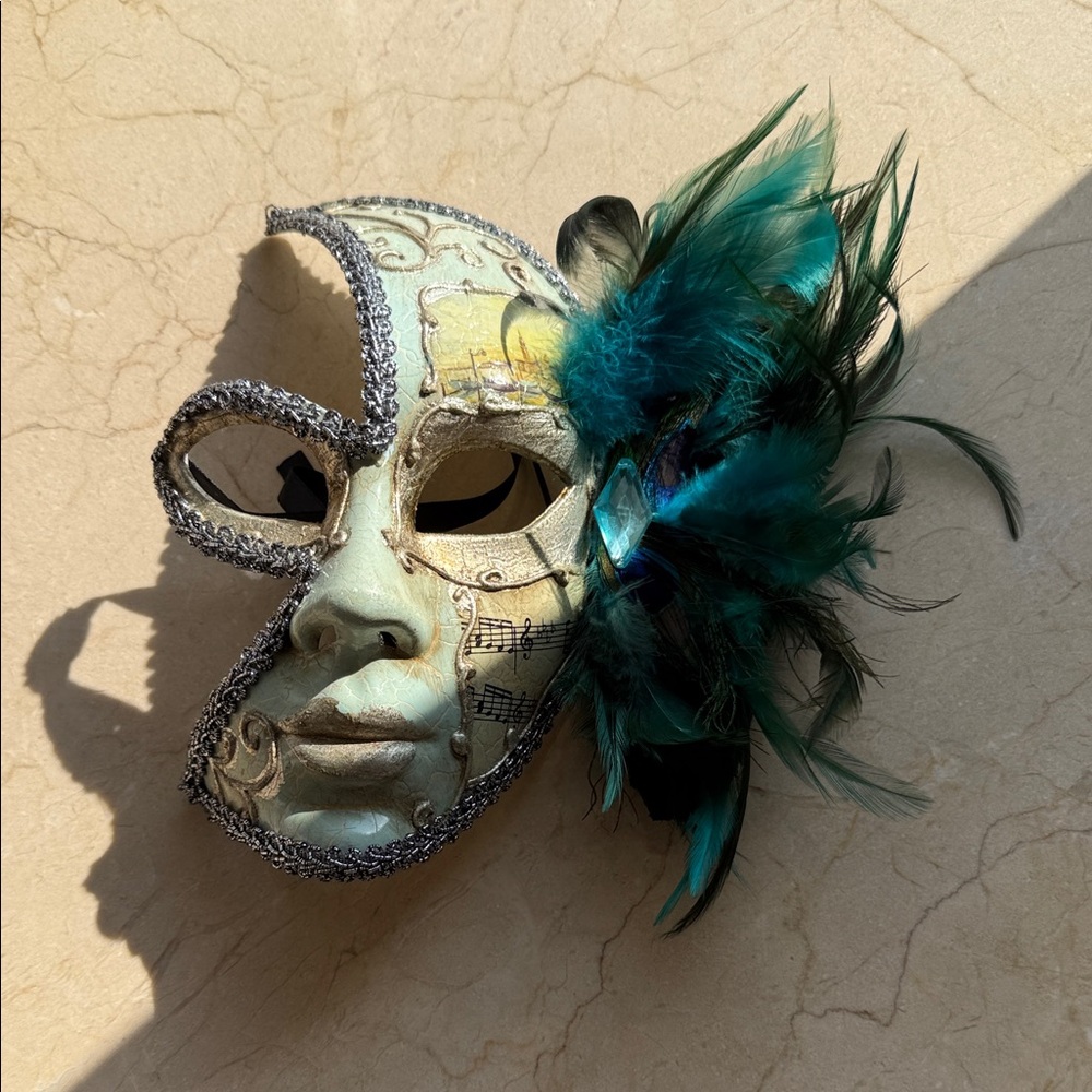 Decorative Mask with Feathers and Music Notes